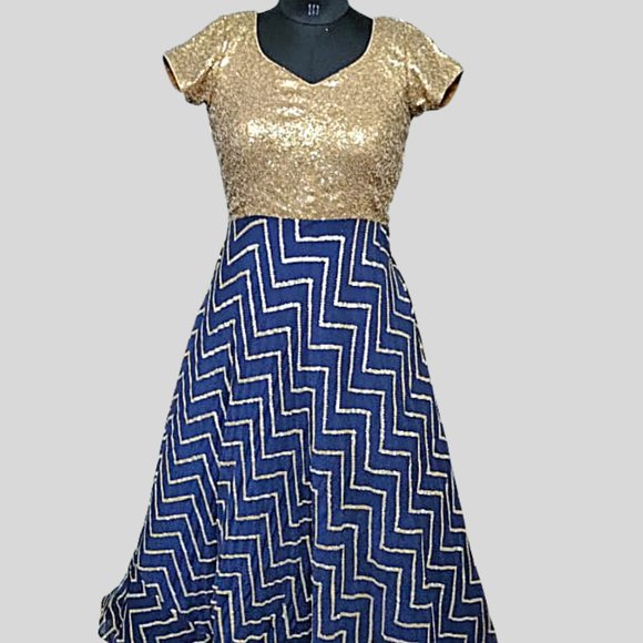 STYLIEX Dresses & Skirts - Navy Blue Golden Designer Gown